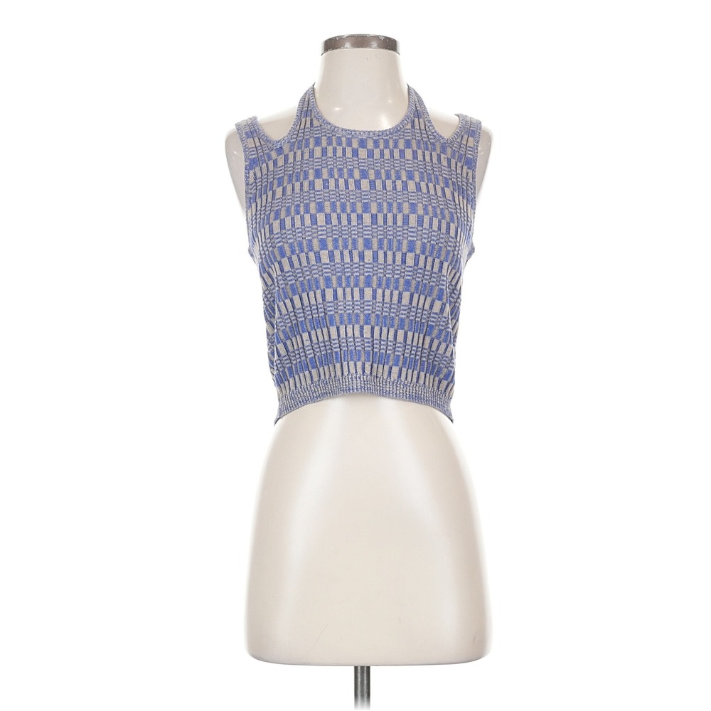 NWT Current Air Knit Crop Top Size S Blue Tan Halter Neck Block Knit Coquette